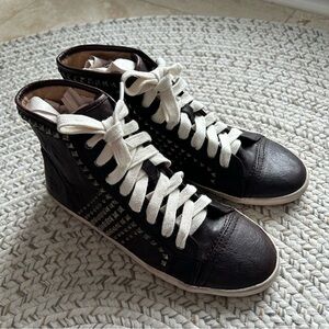 [5.5] Frye Kira Studded Brown Leather Hi-Top Sneaker Shoes Leather Treated Women